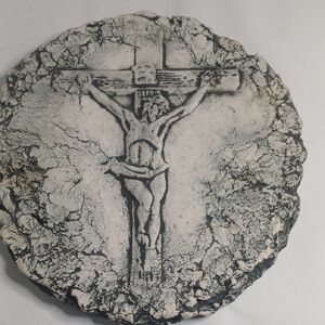 Jesus Rustic Clay Stone Art with Crucifix Design